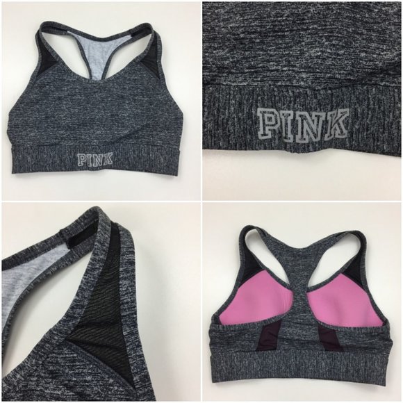 VICTORIA'S SECRET PINK Ultimate Lightly Lined Black Gray Pink Sports Bra - Picture 1 of 7